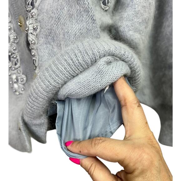 Beldini Vintage Gray Angora Beaded Sweater Cardigan Medium - Picture 12 of 16